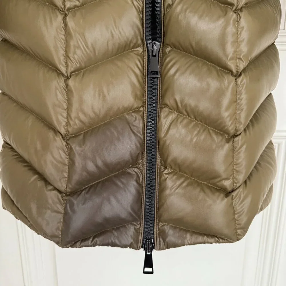 Moncler Fulmarus Shiny Green Down Puffer Coat Real Fur Hood Size 1 - Picture 10 of 14